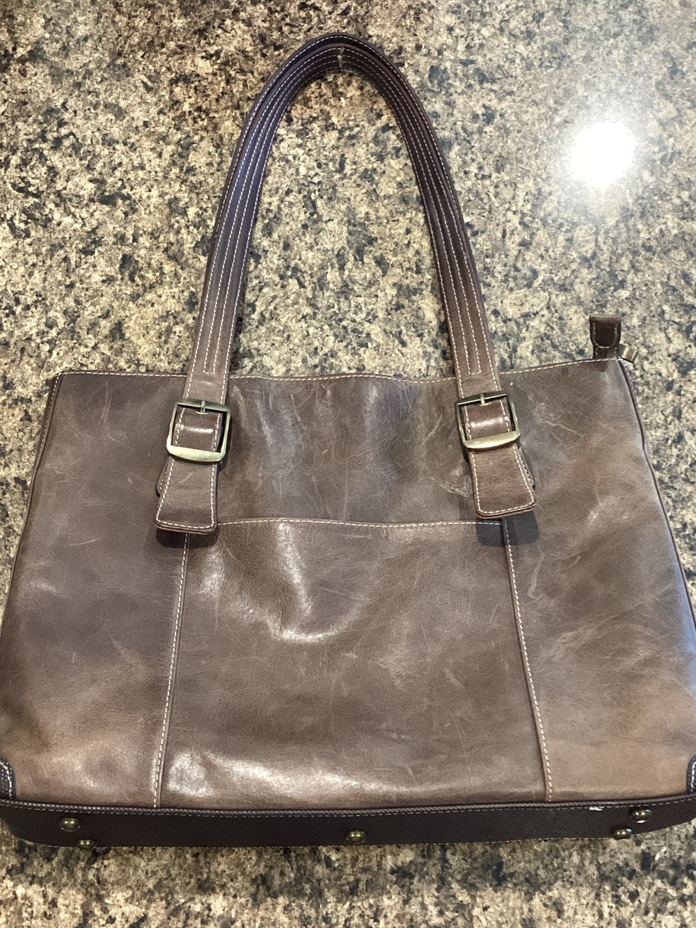 Everyday Brown Leather Tote with Double Strap Conceal Carry